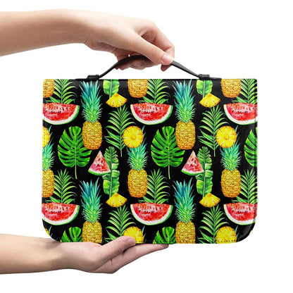 Black Tropical Pineapple Pattern Print Leather Bible Cover