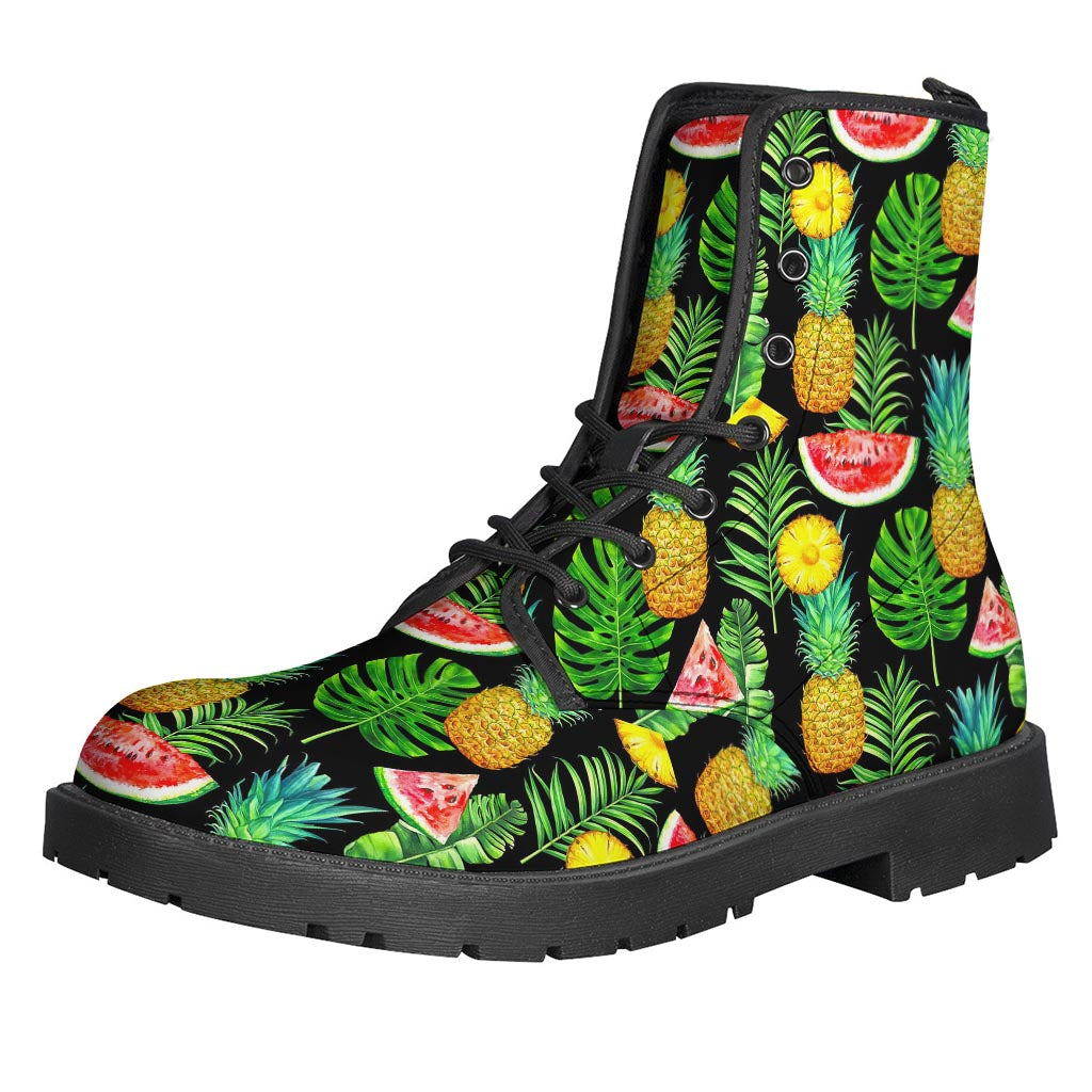Black Tropical Pineapple Pattern Print Backpack