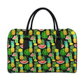 Black Tropical Pineapple Pattern Print Leather Duffel Bag