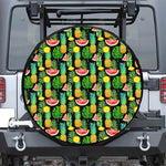 Black Tropical Pineapple Pattern Print Leather Spare Tire Cover