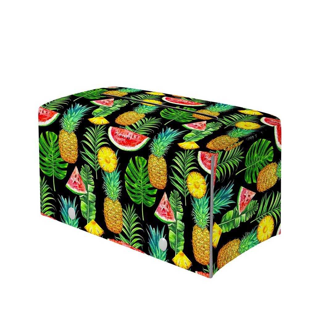 Black Tropical Pineapple Pattern Print Leather Tissue Box Cover