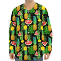 Black Tropical Pineapple Pattern Print Long Sleeve Baseball Jersey