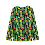 Black Tropical Pineapple Pattern Print Long Sleeve Short Coat