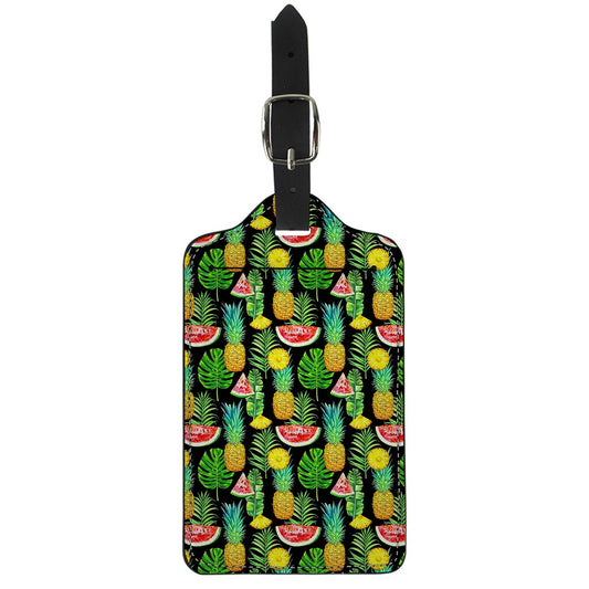 Black Tropical Pineapple Pattern Print Luggage Tag