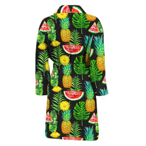 Black Tropical Pineapple Pattern Print Men's Bathrobe