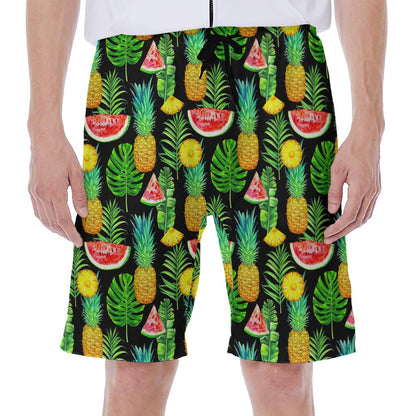 Black Tropical Pineapple Pattern Print Men's Beach Shorts