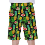 Black Tropical Pineapple Pattern Print Men's Beach Shorts