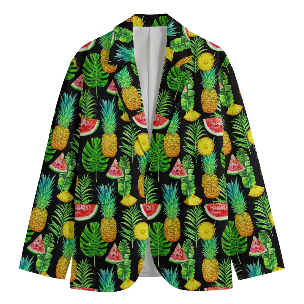Black Tropical Pineapple Pattern Print Men's Blazer
