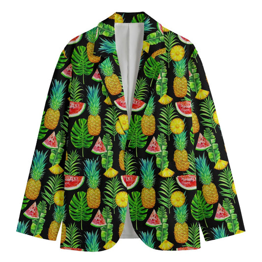 Black Tropical Pineapple Pattern Print Men's Blazer