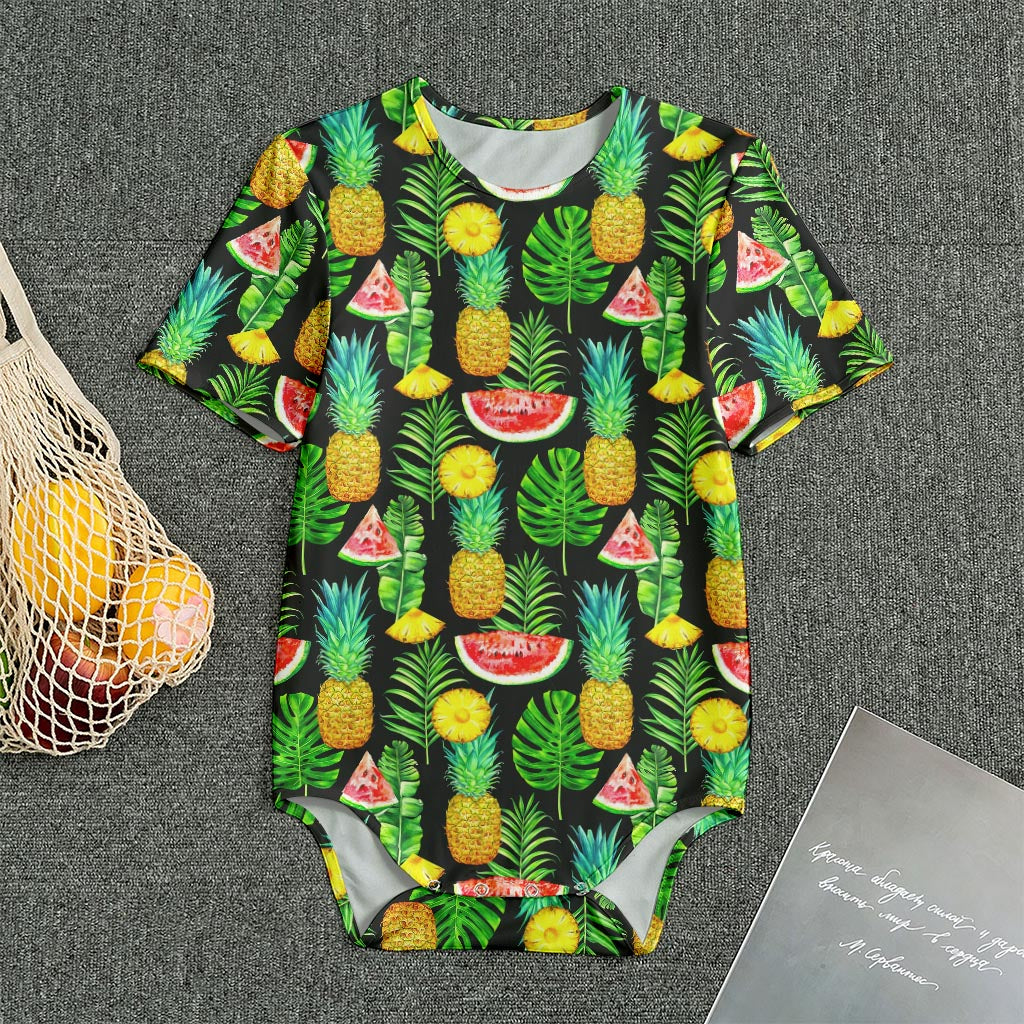 Black Tropical Pineapple Pattern Print Men's Bodysuit