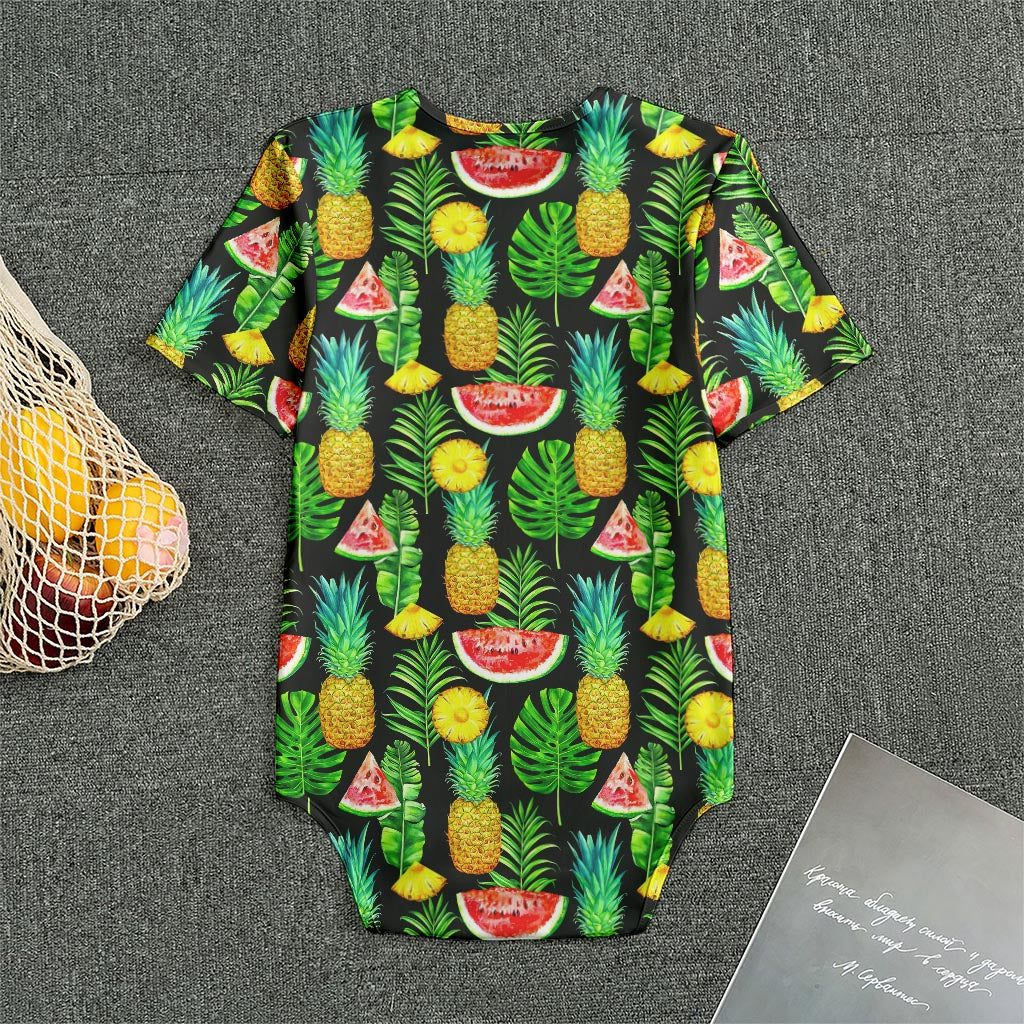 Black Tropical Pineapple Pattern Print Men's Bodysuit
