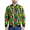 Black Tropical Pineapple Pattern Print Men's Bomber Jacket