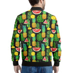 Black Tropical Pineapple Pattern Print Men's Bomber Jacket