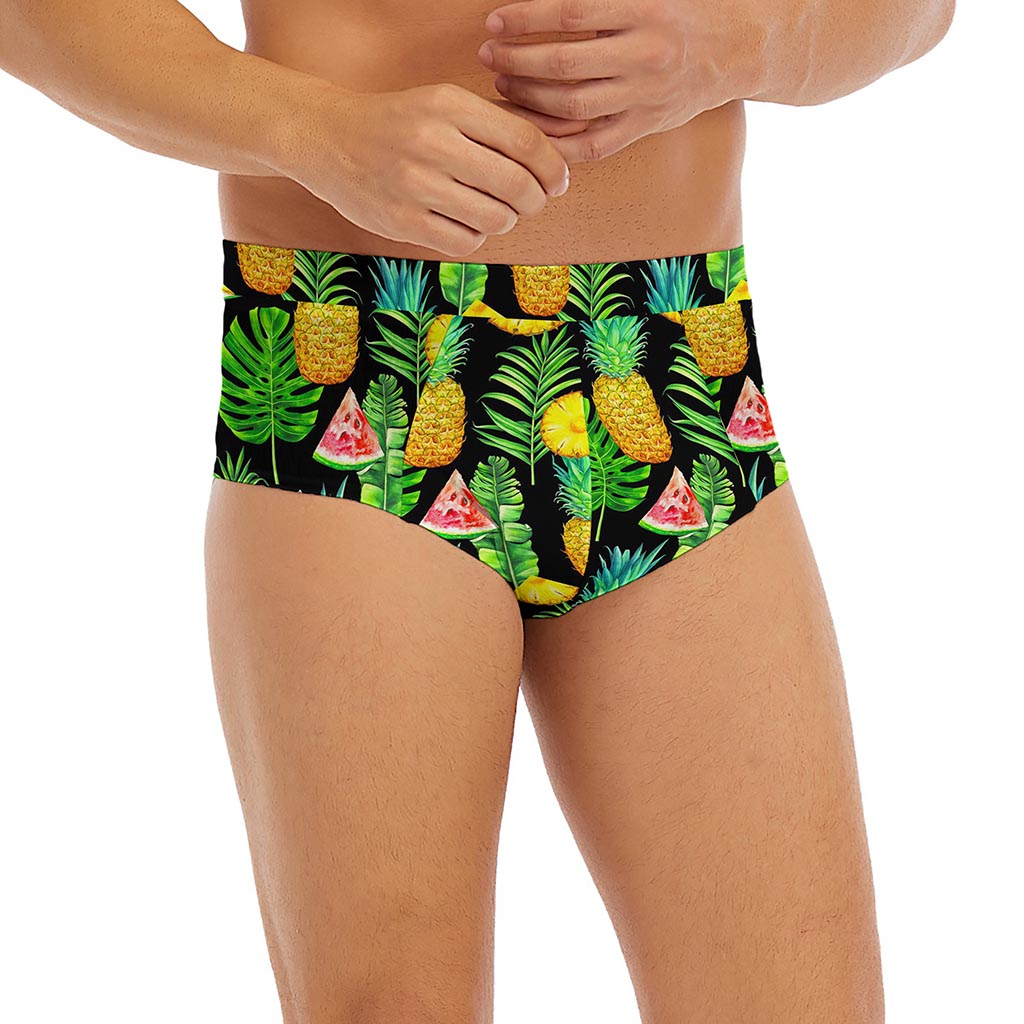Black Tropical Pineapple Pattern Print Men's Briefs