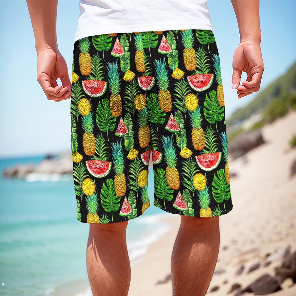Black Tropical Pineapple Pattern Print Men's Cargo Shorts