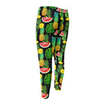 Black Tropical Pineapple Pattern Print Men's Compression Pants