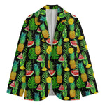 Black Tropical Pineapple Pattern Print Men's Cotton Blazer