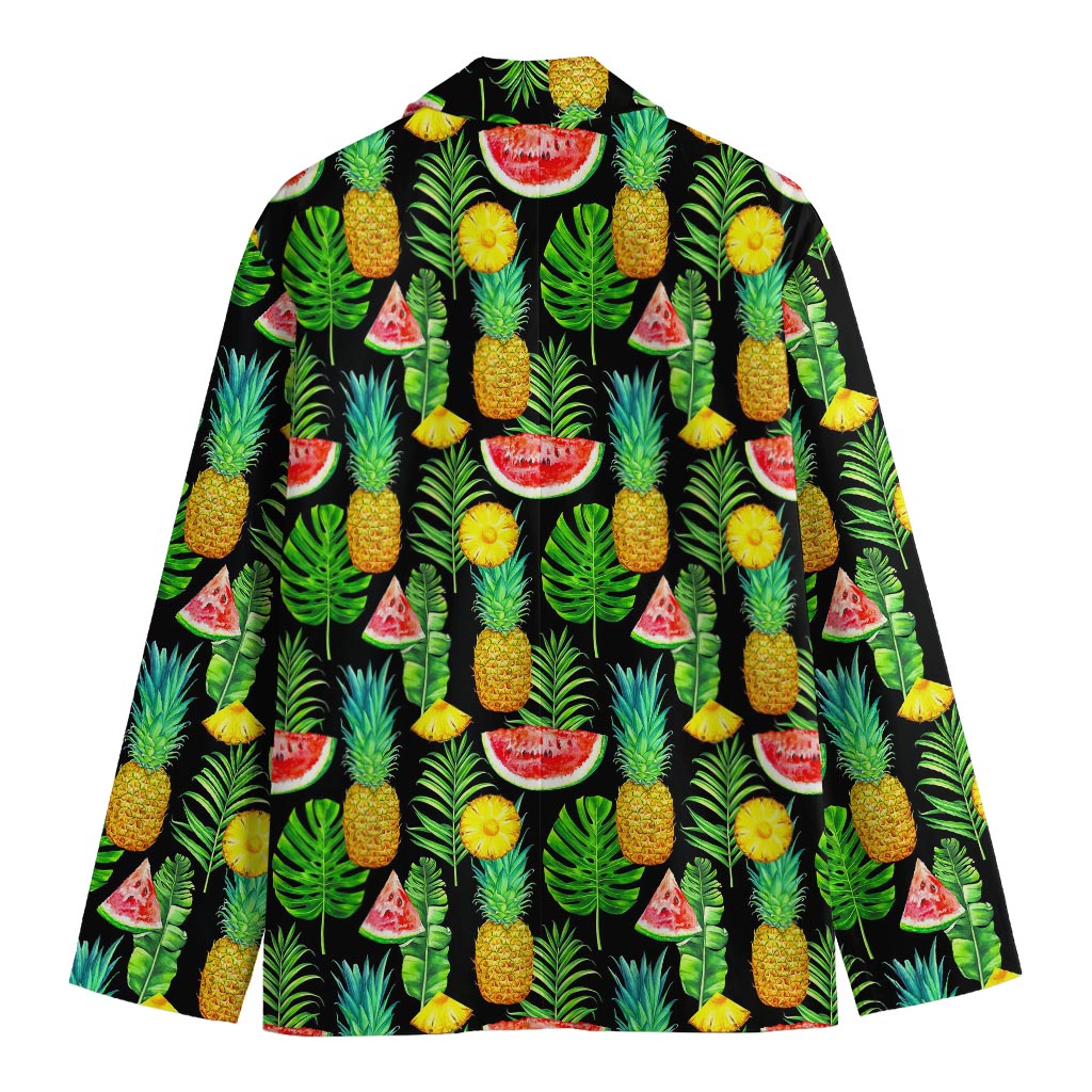 Black Tropical Pineapple Pattern Print Men's Cotton Blazer