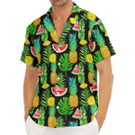 Black Tropical Pineapple Pattern Print Men's Deep V-Neck Shirt