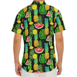 Black Tropical Pineapple Pattern Print Men's Deep V-Neck Shirt