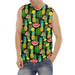 Black Tropical Pineapple Pattern Print Men's Fitness Tank Top