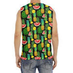 Black Tropical Pineapple Pattern Print Men's Fitness Tank Top