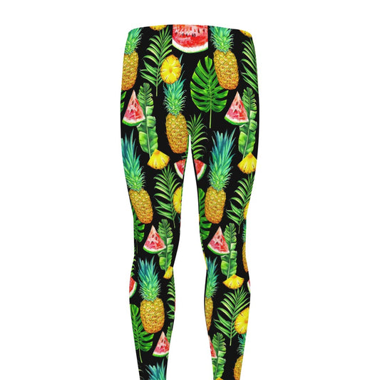 Black Tropical Pineapple Pattern Print Men's leggings