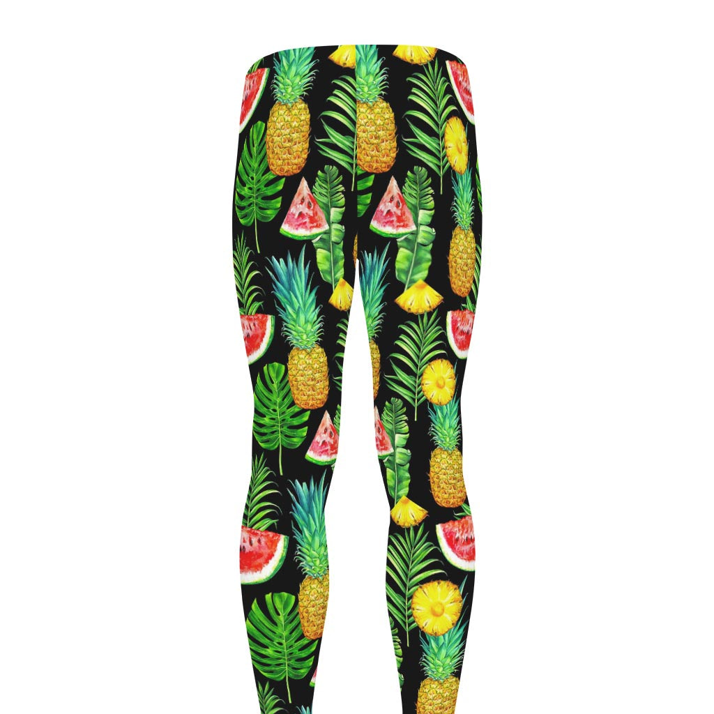 Black Tropical Pineapple Pattern Print Men's leggings