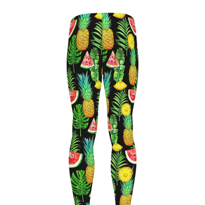 Black Tropical Pineapple Pattern Print Men's leggings