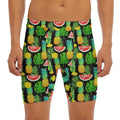 Black Tropical Pineapple Pattern Print Men's Long Boxer Briefs