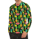 Black Tropical Pineapple Pattern Print Men's Long Sleeve Rash Guard
