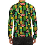 Black Tropical Pineapple Pattern Print Men's Long Sleeve Rash Guard