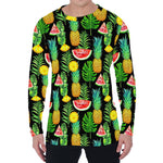 Black Tropical Pineapple Pattern Print Men's Long Sleeve T-Shirt