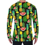 Black Tropical Pineapple Pattern Print Men's Long Sleeve T-Shirt