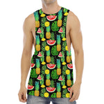 Black Tropical Pineapple Pattern Print Men's Muscle Tank Top