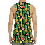 Black Tropical Pineapple Pattern Print Men's Muscle Tank Top
