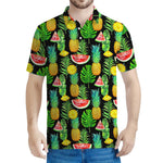 Black Tropical Pineapple Pattern Print Men's Polo Shirt