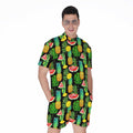 Black Tropical Pineapple Pattern Print Men's Romper