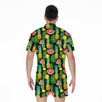 Black Tropical Pineapple Pattern Print Men's Rompers