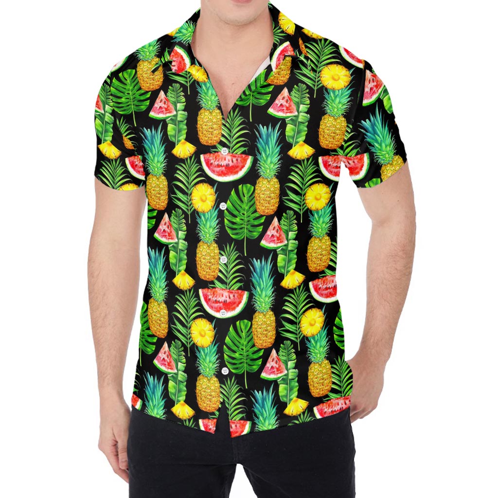 Black Tropical Pineapple Pattern Print Men's Shirt