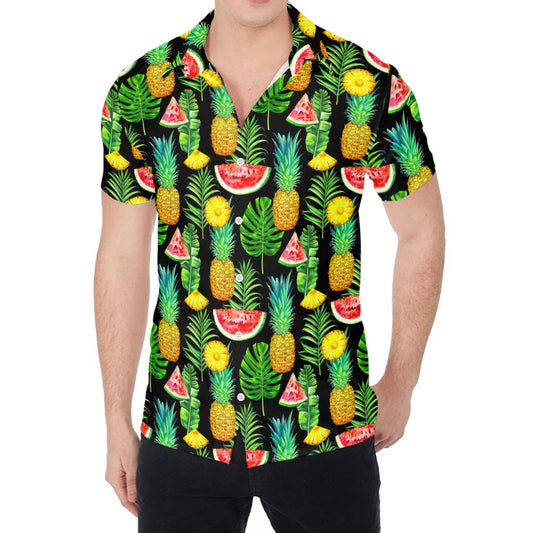 Black Tropical Pineapple Pattern Print Men's Shirt