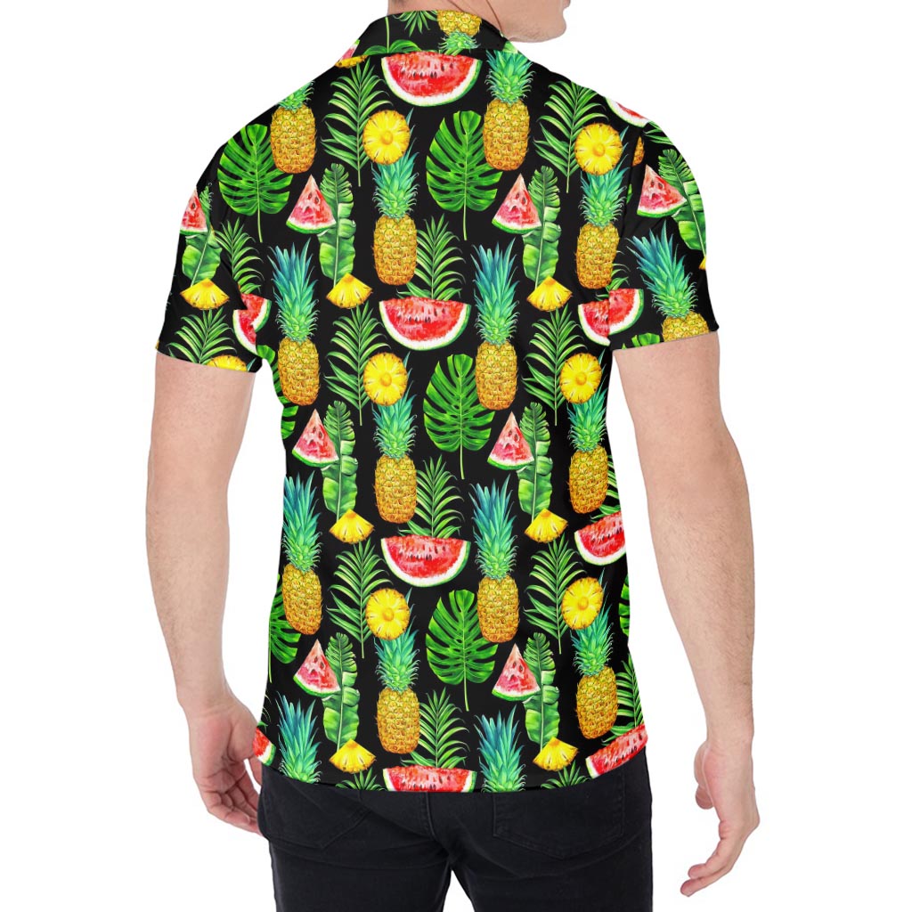 Black Tropical Pineapple Pattern Print Men's Shirt