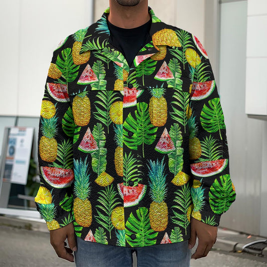 Black Tropical Pineapple Pattern Print Men's Shirt Jacket