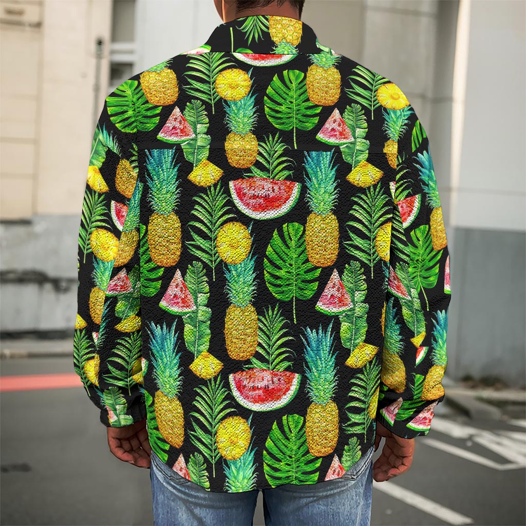 Black Tropical Pineapple Pattern Print Men's Shirt Jacket
