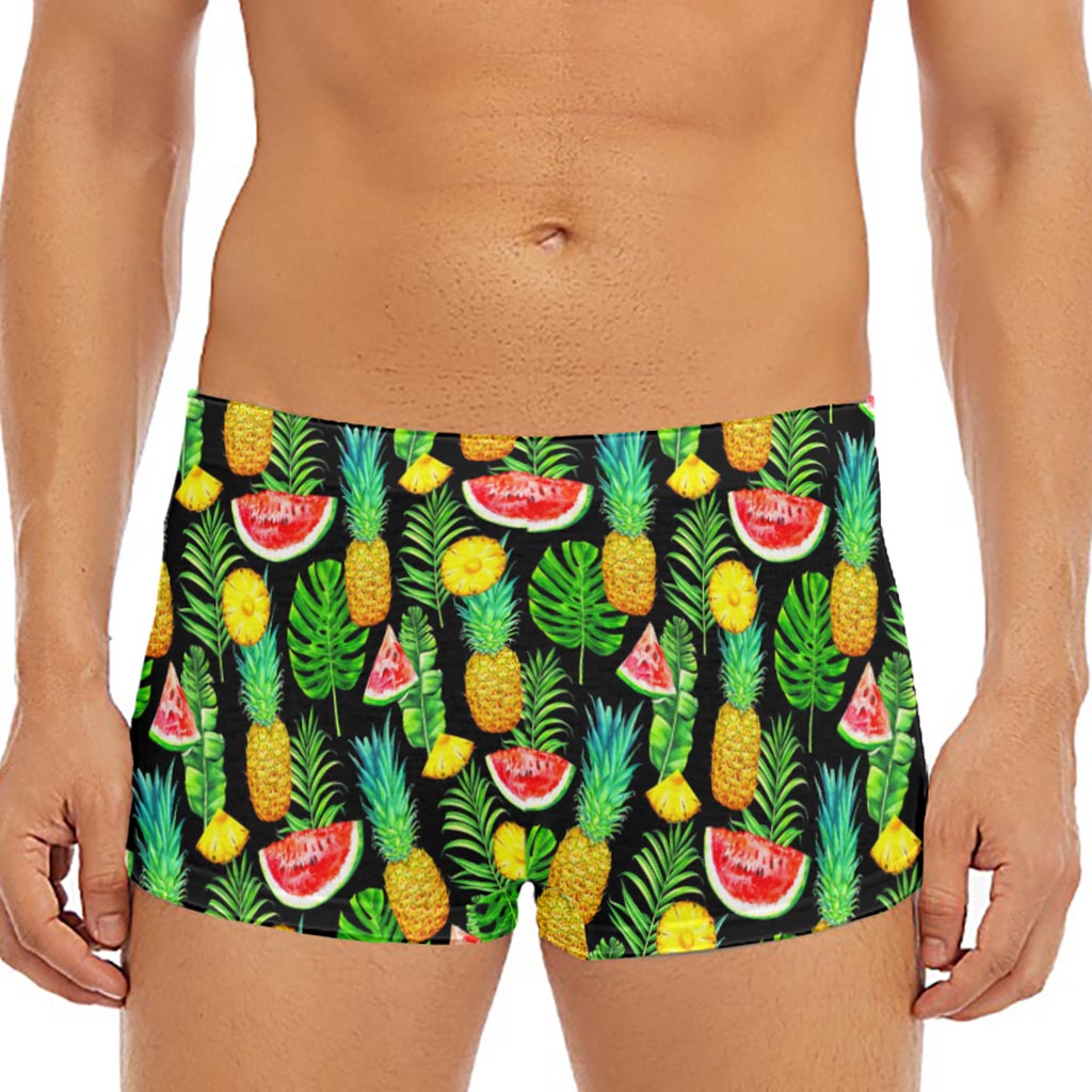 Black Tropical Pineapple Pattern Print Men's Short Boxer Briefs