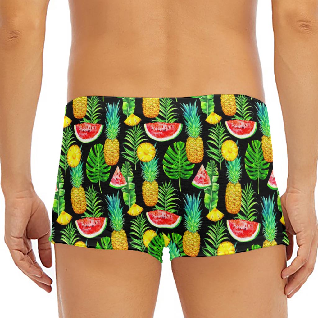 Black Tropical Pineapple Pattern Print Men's Short Boxer Briefs