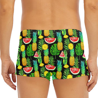 Black Tropical Pineapple Pattern Print Men's Short Boxer Briefs