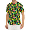 Black Tropical Pineapple Pattern Print Men's Short Sleeve Rash Guard