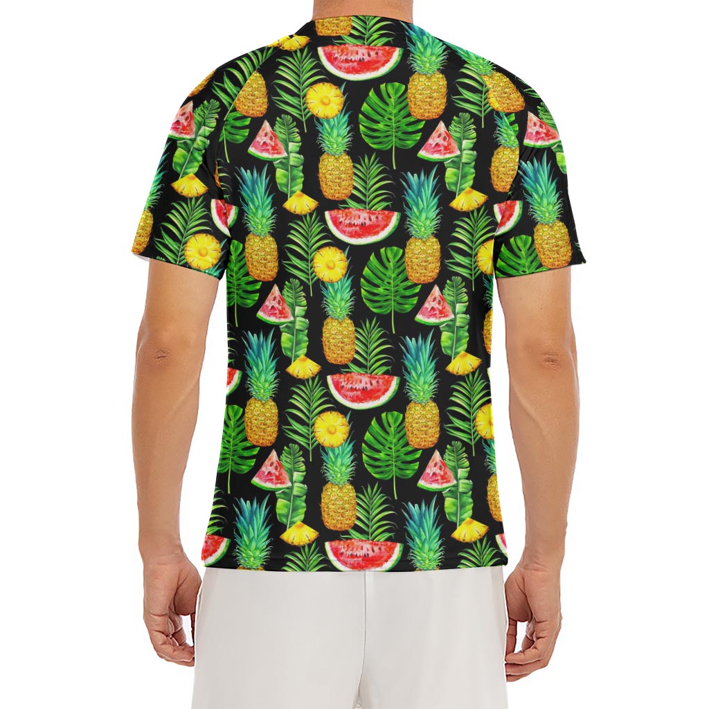 Black Tropical Pineapple Pattern Print Men's Short Sleeve Rash Guard
