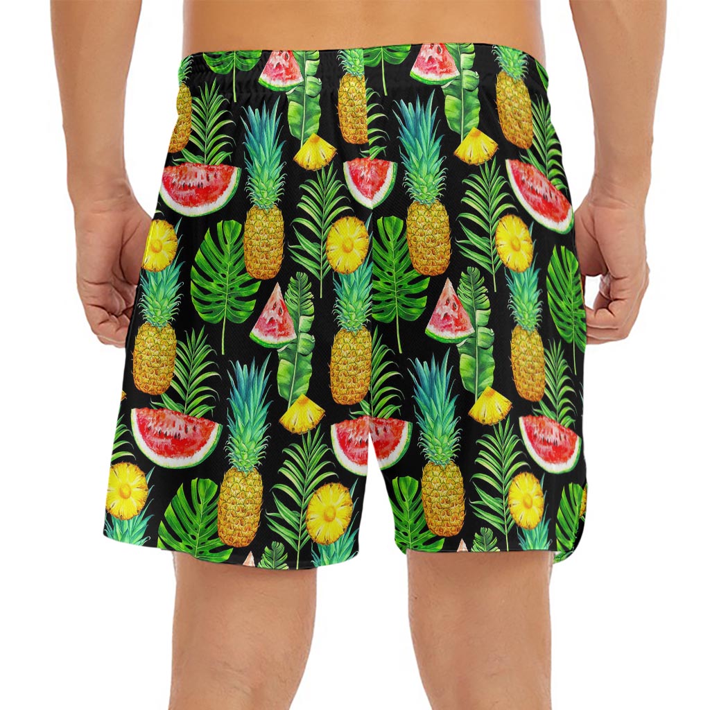 Black Tropical Pineapple Pattern Print Men's Split Running Shorts